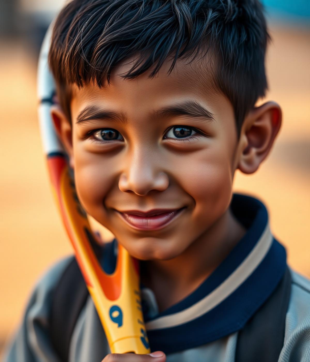 Niño deportista de la Fundación Tennis For Colombia sonriendo con su raqueta